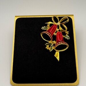Elegant Red and Gold Bell Brooch